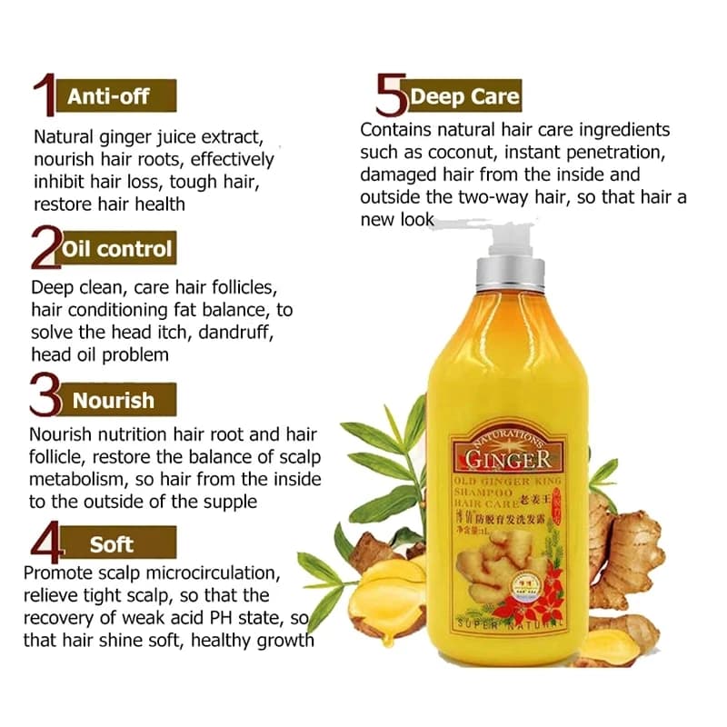 Shampoing professionnel pour cheveux, vieux jus de gingembre, traitement du cuir chevelu, contrôle de l'huile, croissance des cheveux, Dense, Anti-perte de cheveux, 1000ML