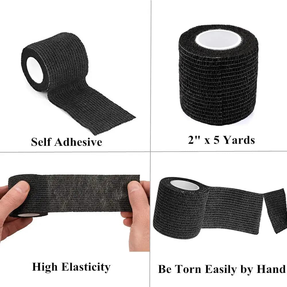 8/12/24 rouleaux noir 5*450 cm jetable cohésif tatouage Grip bande enveloppement élastique bandes rouleaux pour Machine à tatouer poignée accessoires