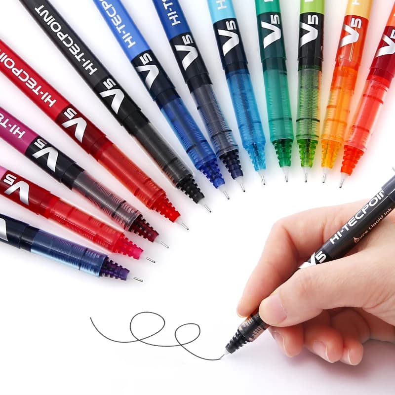 Stylo à bille à encre liquide Pilot V5 Hi-Tecpoint, pointe de 0.5mm, ligne bleue de 0.3mm, recharge d'encre 12 couleurs, stylos à bille à bille à Gel