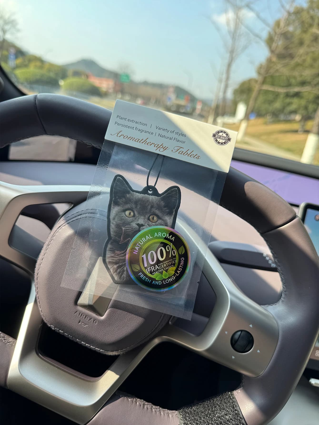 Parfum de voiture neutre Funny Cat Five-Star et désodorisant non toxique | Huiles essentielles naturelles et comprimés parfumés d'aromathérapie (Noroili/Pamplemousse/Cèdre) | Type suspendu et