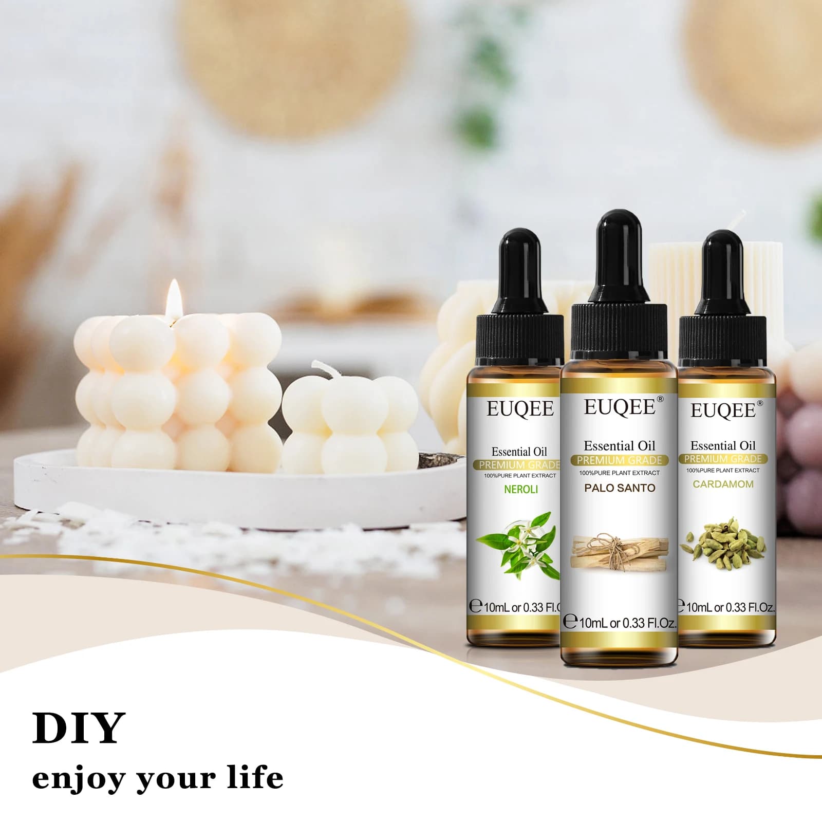 EUQEE 10ML Palo Santo huile essentielle naturelle avec compte-gouttes en verre origan cardamome marjorame fenouil citron Eucalyptus huiles aromatiques