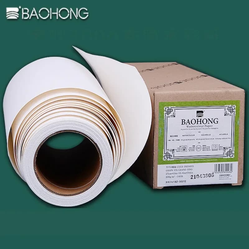 BAOHONG rouleau de papier aquarelle 300g blanc naturel 100% coton 10.6/14.6in * 394in (27/37cm * 10m)