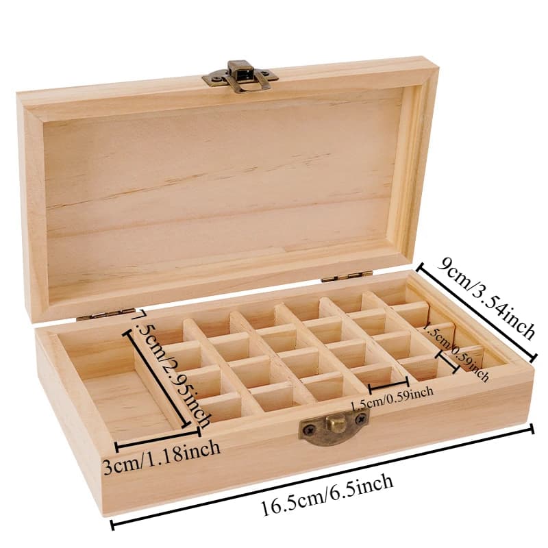 Boîte d'huiles essentielles de grande capacité, boîte de stockage d'huiles essentielles en bois massif pur à 25 grilles