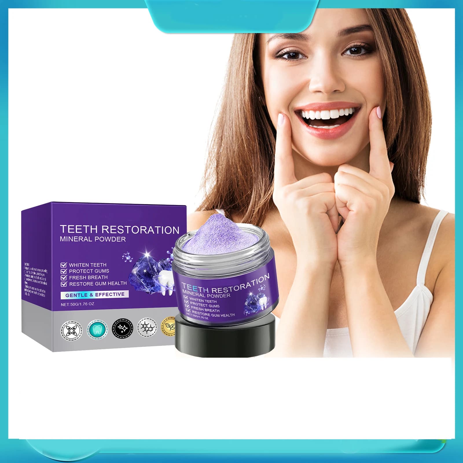 Poudre Minérale Violette pour la Restauration Dentaire – Éclaircissante, Blanchissante, Sûre pour l'Émail – Poudre Dentifrice Renforçante pour les Dents, Répare le Tartre et les Gencives
