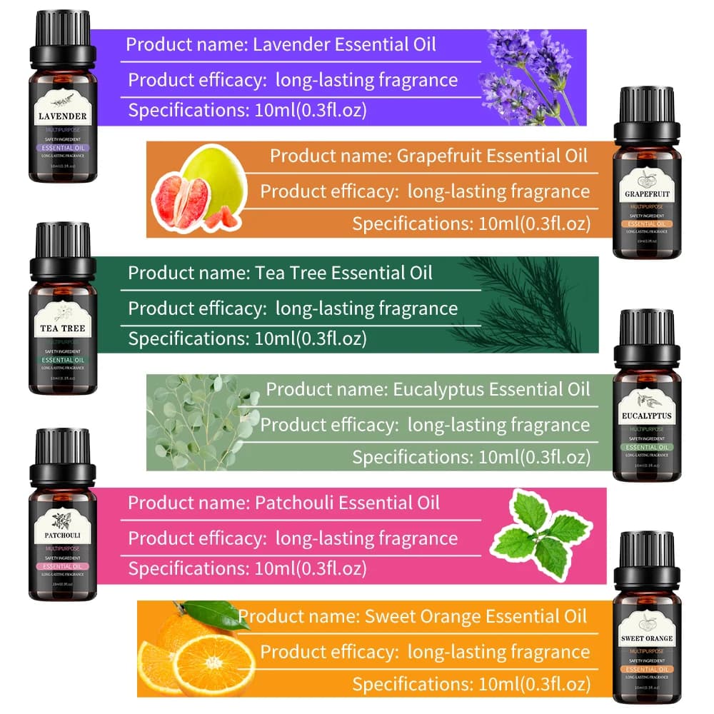 10ml/0.3fl.oz huile essentielle lavande jazmín eucalipto vanille sandalo bergamota romero citrella diffuseur arôme