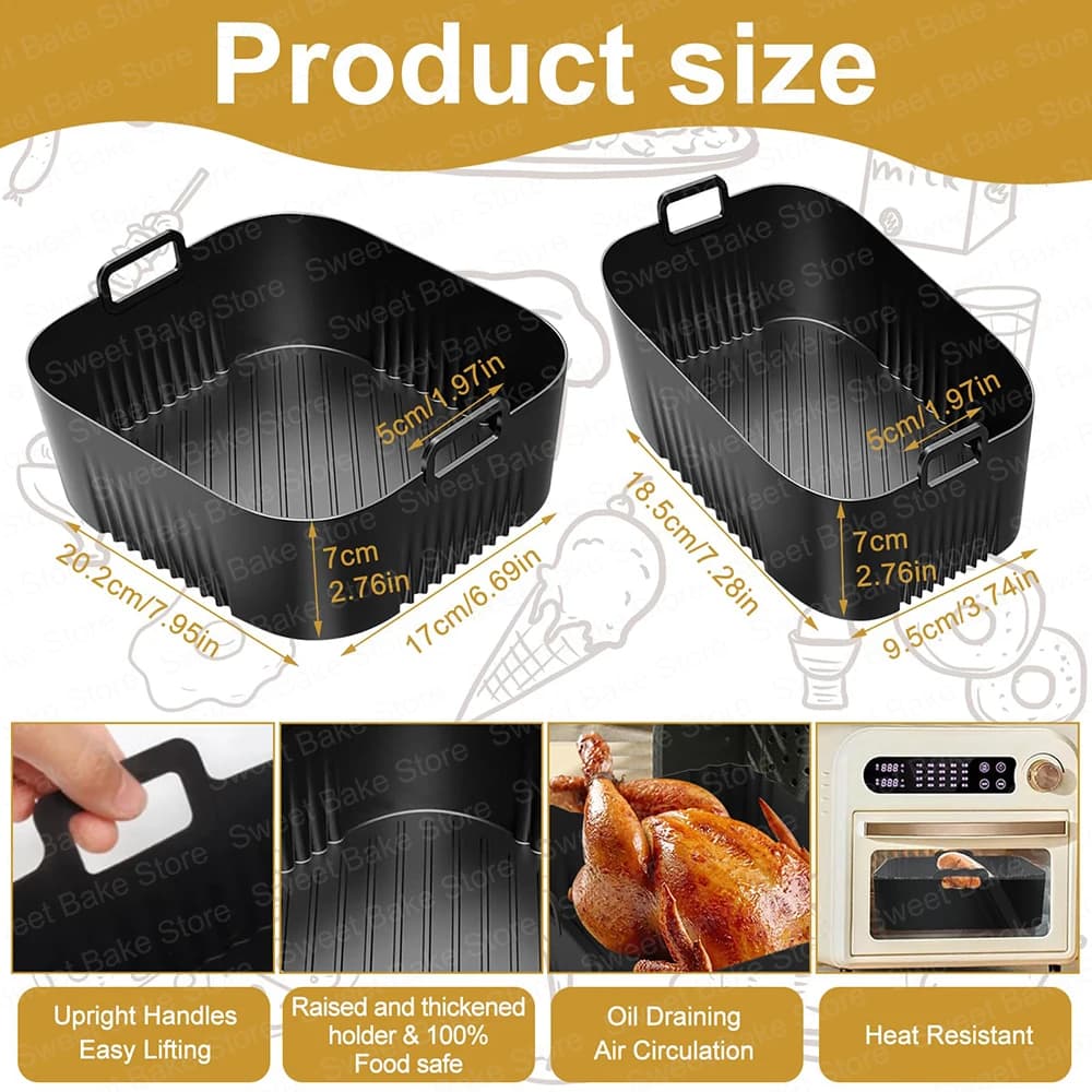 2 moules de cuisson en silicone réutilisables pour friteuse à air chaud Tefal EY9018 Dual Easy Fry 5.2/3.1L, Cecotec 5.5/3.5L, pour Lakeland 5L/3L