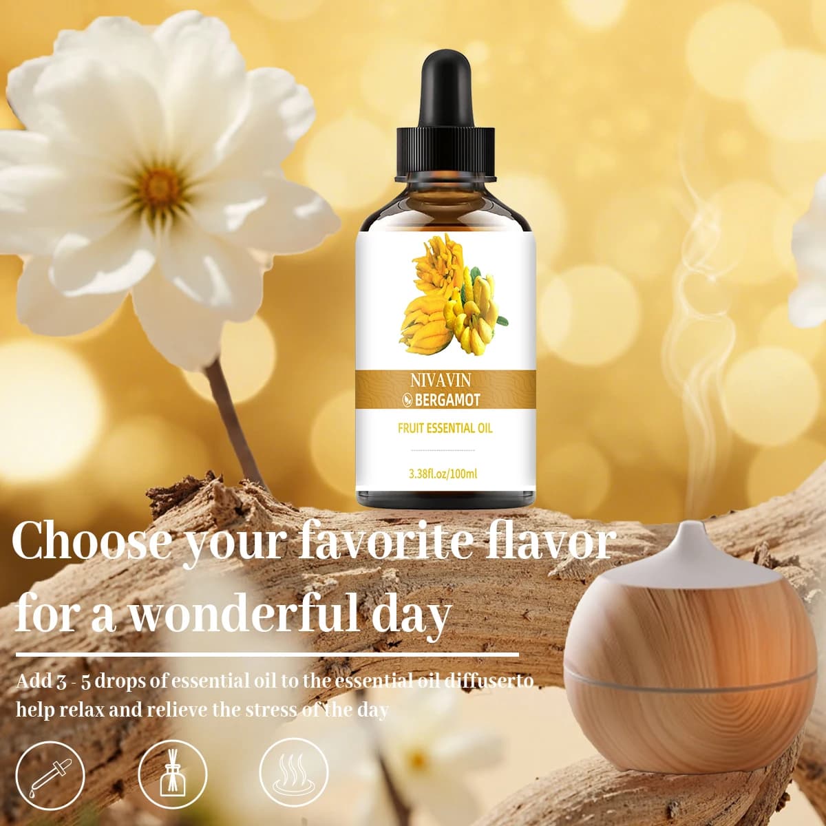 NIVAVIN Huile Essentielle de Bergamote 30ml/60ml/100ml