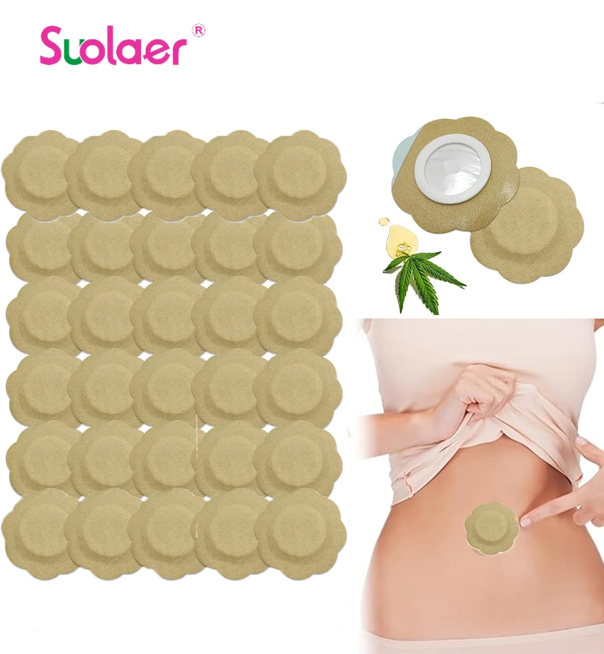 Patchs pour nombril à l'huile de ricin, emballage d'huile de ricin, tampons auto-adhésifs jetables en coton biologique, Anti-fuite, sans huile, 10 à 50 pièces