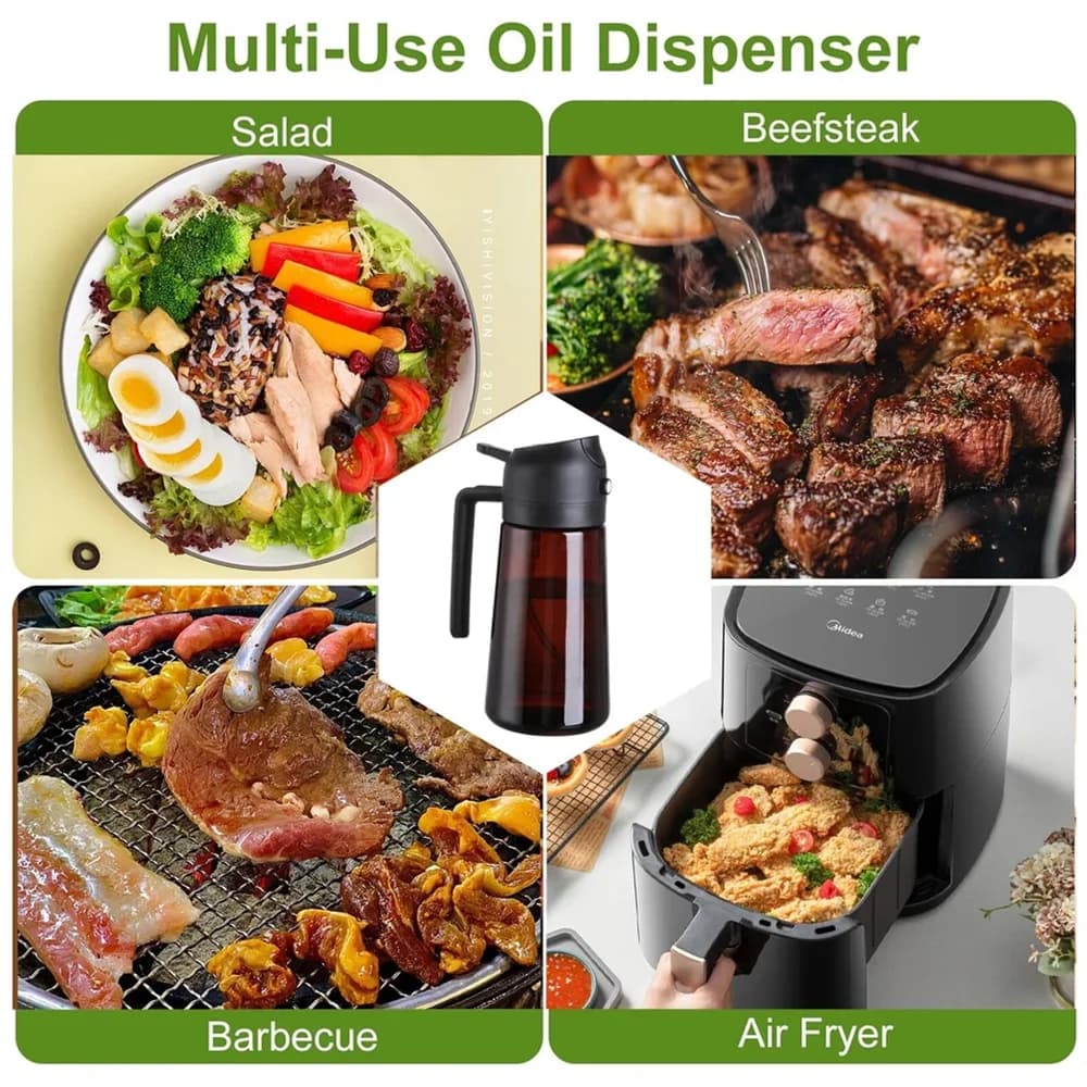 Pulvérisateur et distributeur d'huile en verre 2 en 1, bouteille d'huile d'olive étanche de 16oz pour la cuisson, la friteuse à air, la salade, le barbecue