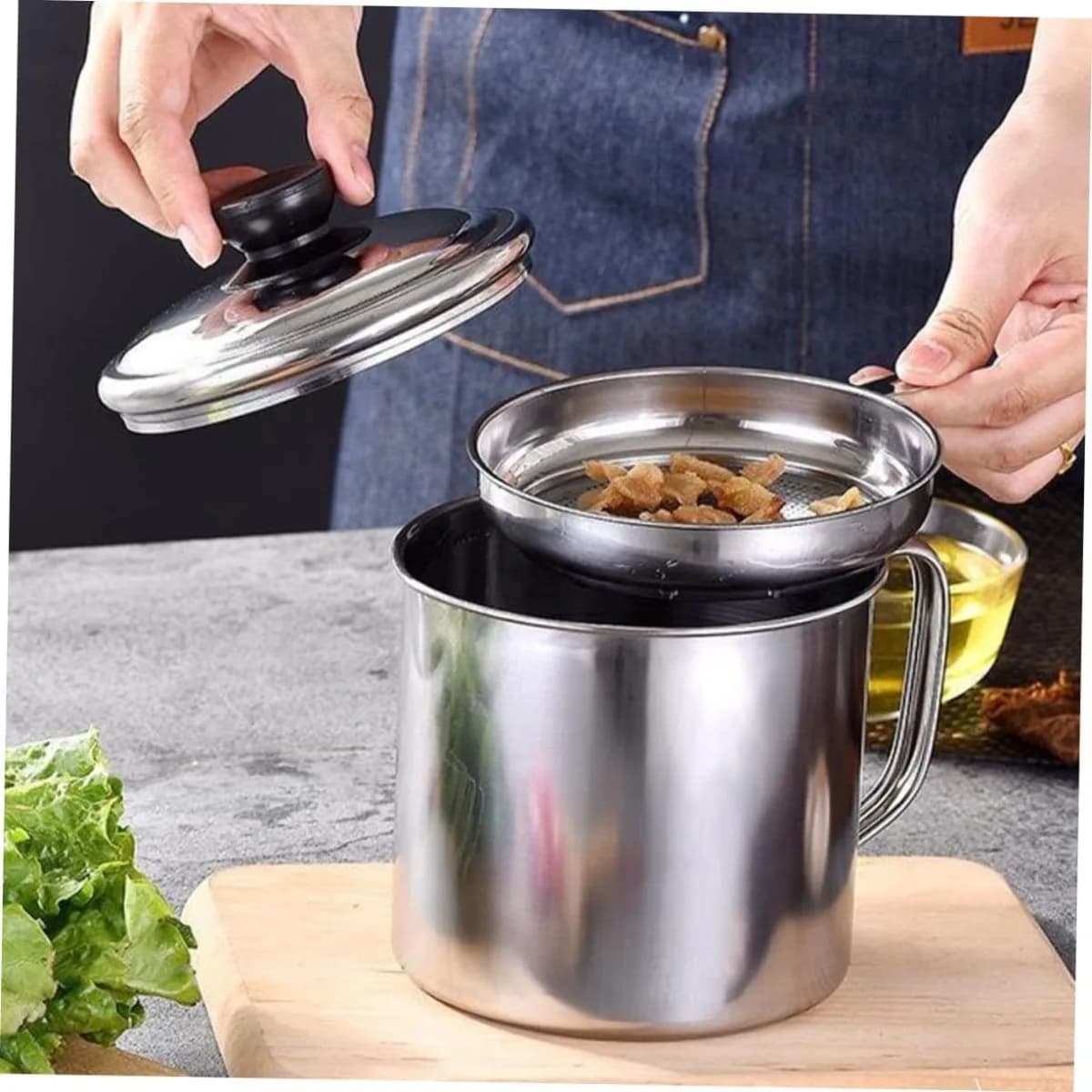 Récipient d'huile de cuisine avec passoire, pour magasin de viande, bacon, récipient de graisse, huile de friture et stockage de graisse de cuisson