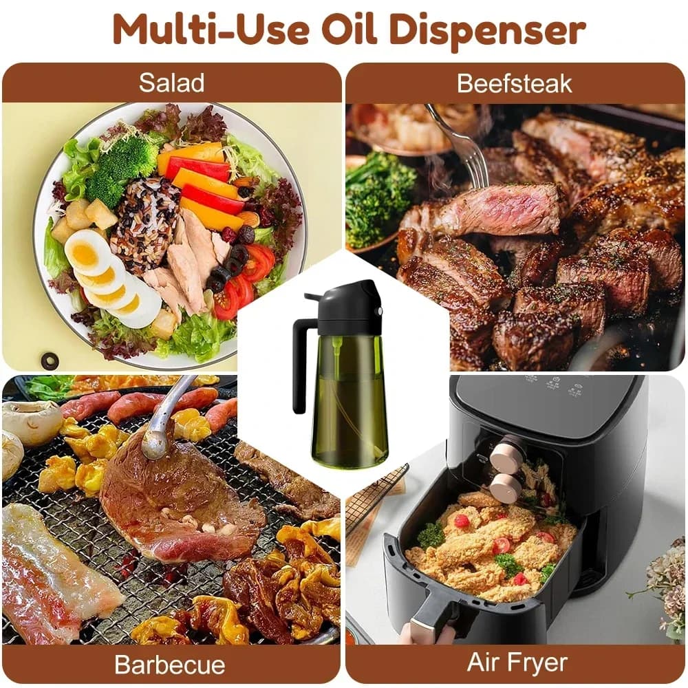 Pulvérisateur d'huile foncée 2 en 1, 470ML/16oz, bloquant la lumière, pour la cuisson, bouteille distributrice d'huile d'olive pour la cuisine, bouteille d'huile en verre vert foncé