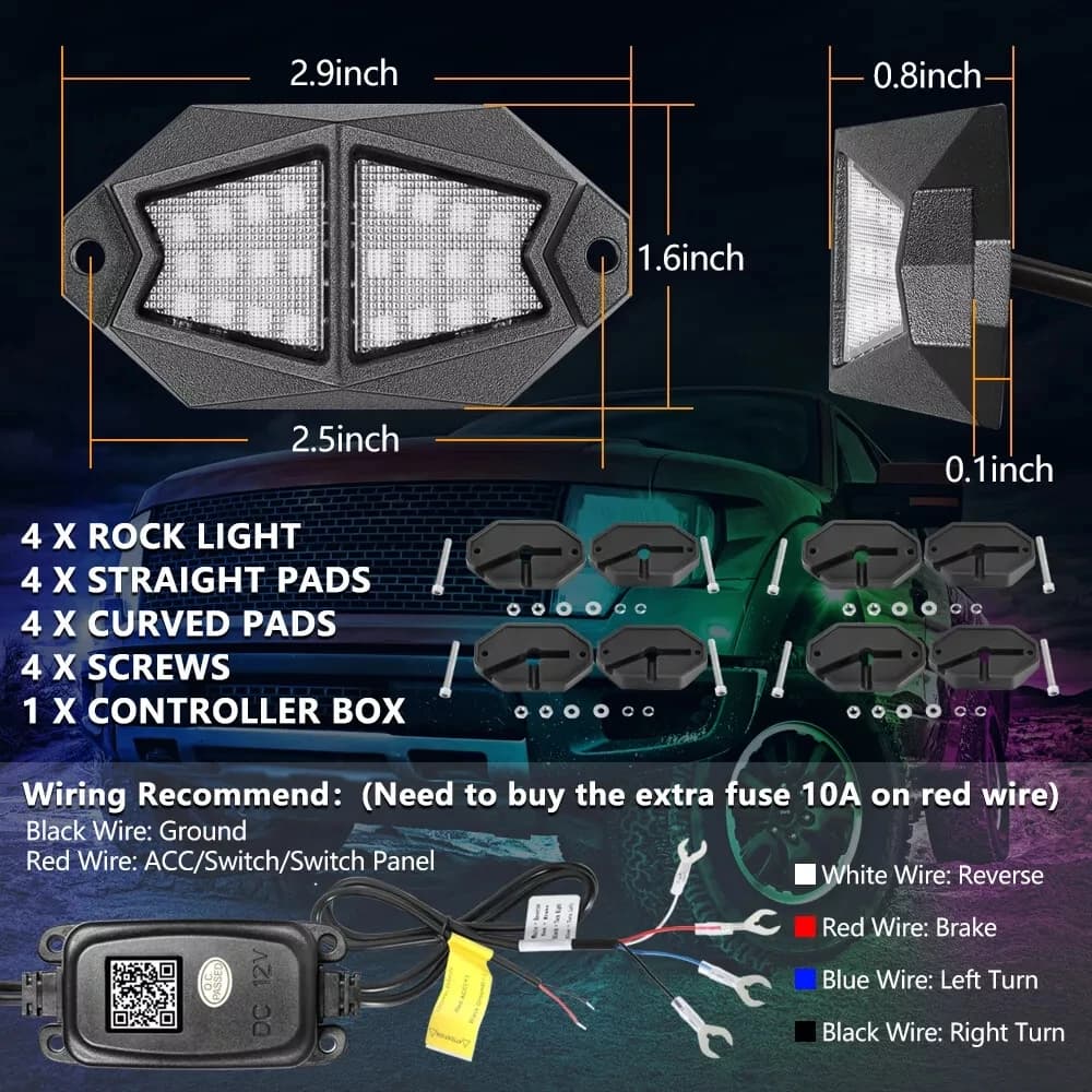 4 dosettes plein Angle RGB LED Rock lumière APP contrôle musique néon voiture sous-éclairage châssis lumière pour camion tout-terrain SUV Rock lumières