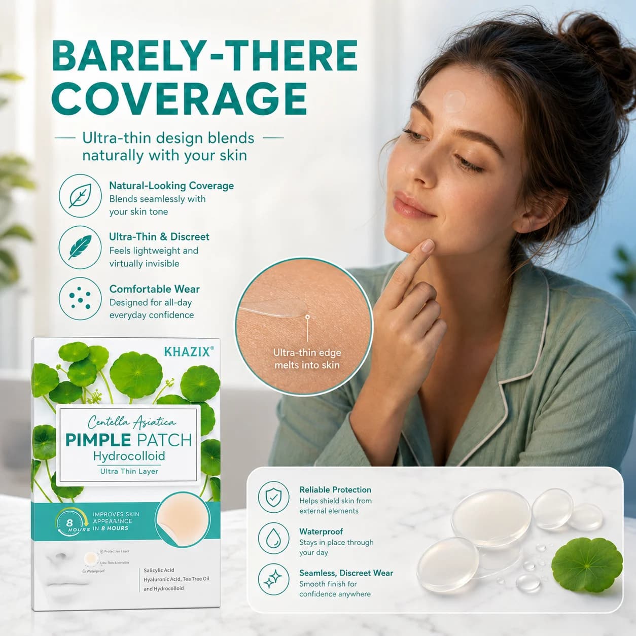 Pansements hydrocolloïdes à la Centella Asiatica pour l'acné et les imperfections, 12/24 pièces