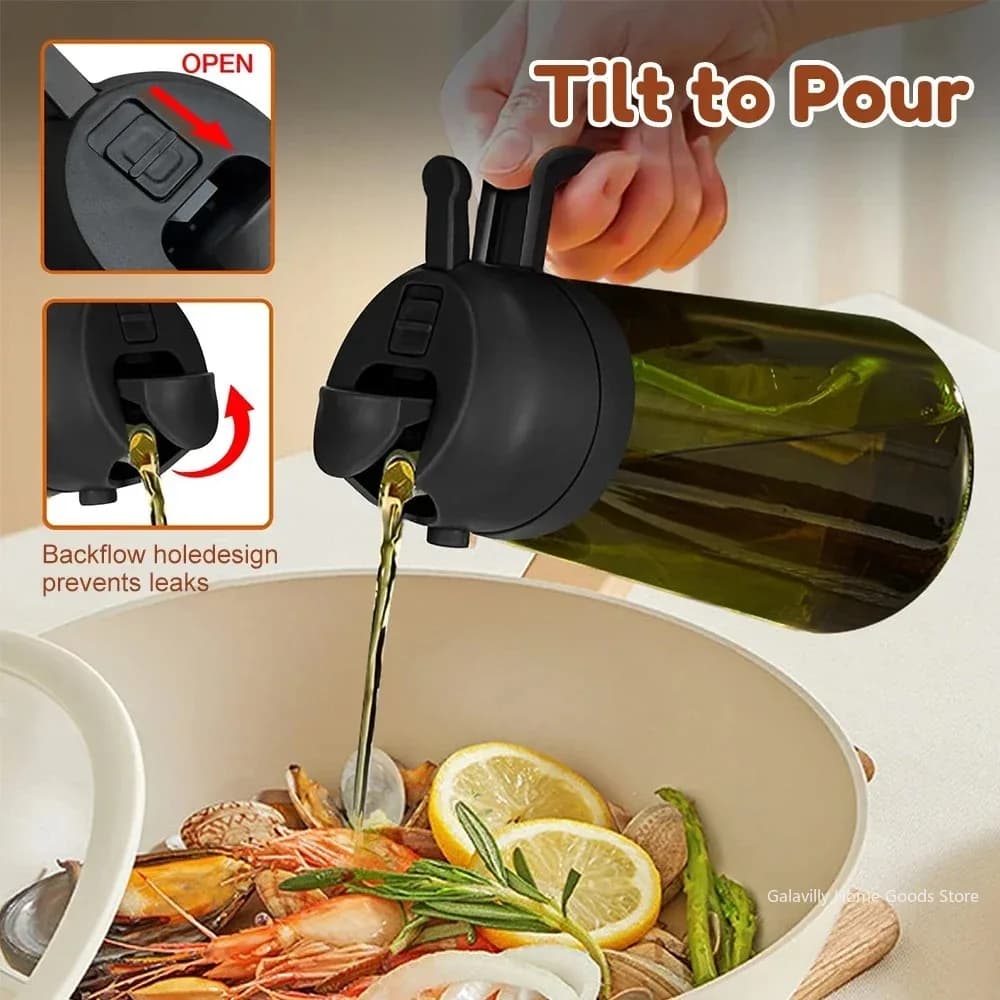 Pulvérisateur d'huile foncée bloquant la lumière de 16oz/470ML pour la cuisson bouteille distributrice d'huile d'olive 2 en 1 pour la cuisine bouteille d'huile en verre vert foncé