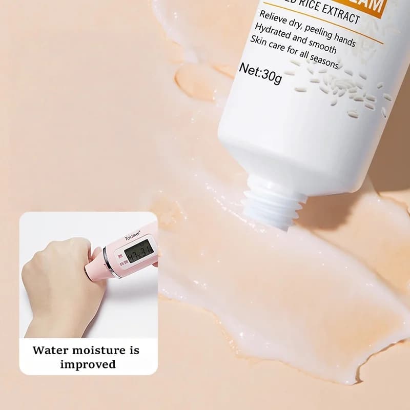 Crème pour les mains au riz, contenant de l'extrait de riz, hydrate et nourrit sans rendre la peau grasse, nourrit en profondeur, texture délicate, soin des mains, entretien saisonnier, emballage port