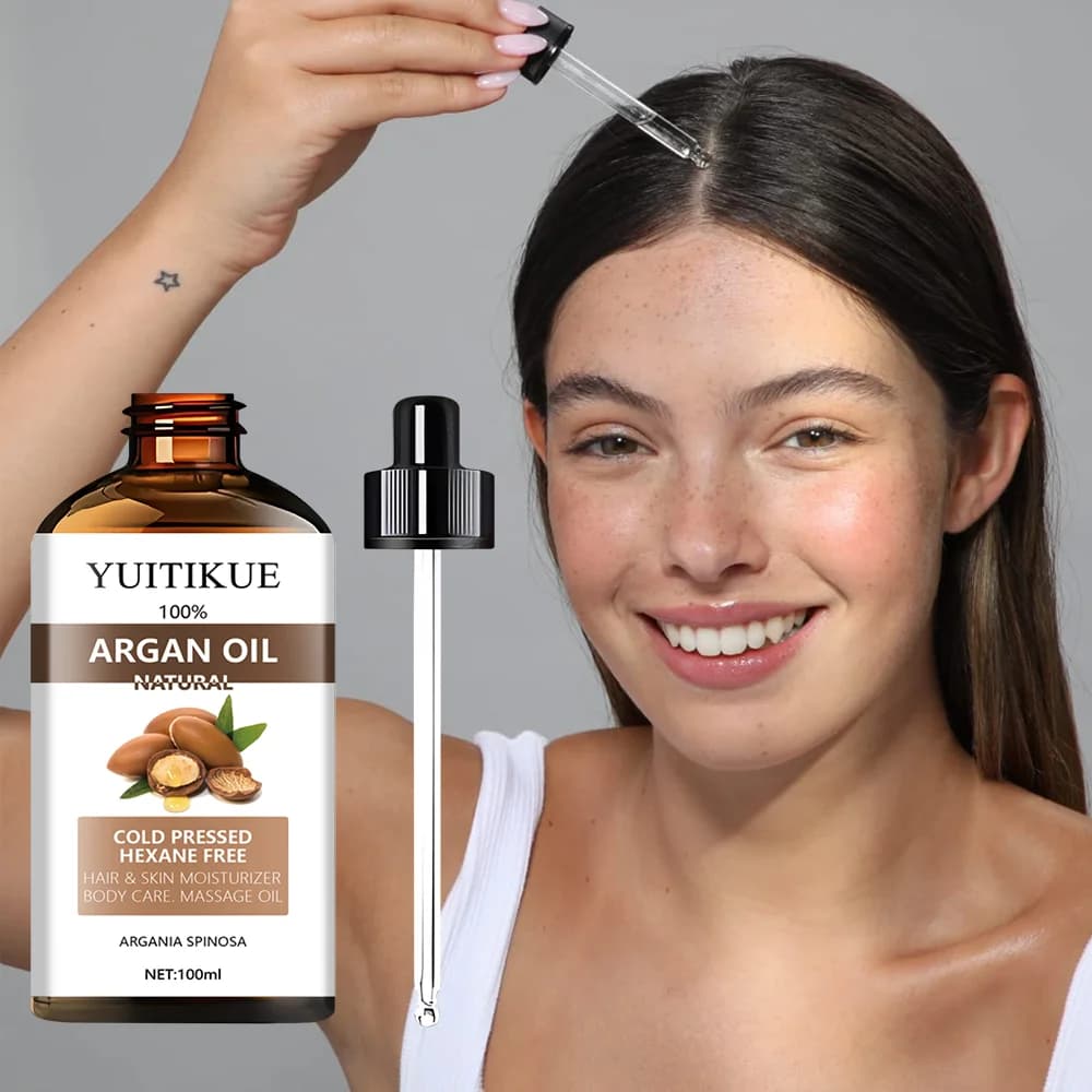 Huile d'Argan 100% Naturelle YUITIKUE | Pressé à froid, sans hexane, pour les soins des cheveux, de la peau, du corps et du massage, 100 ml