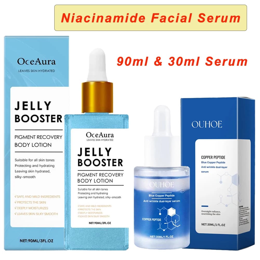 Sérum Visage à la Niacinamide Effet Gel Booster Hydratant Unifiant le Teint Minimisant les Pores Contrôle du Sébum Lissant 30ml/90ml