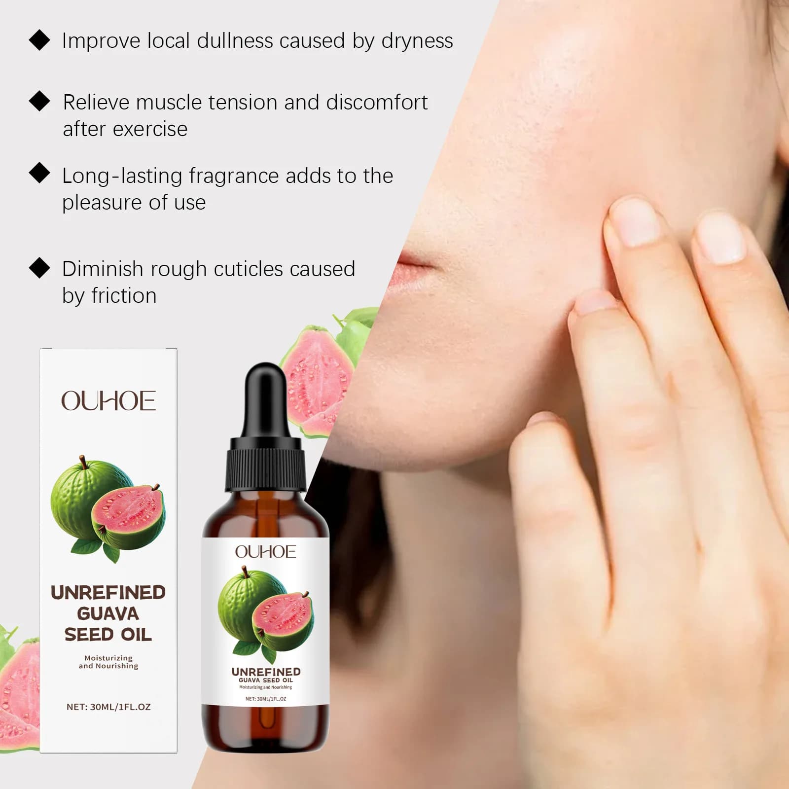 Huile de graines de goyave naturelle, réduit les rougeurs, minimiseur de pores, éclaircissant, hydratant, apaisant, réparation lumineuse, améliore la sécheresse, huile de Massage