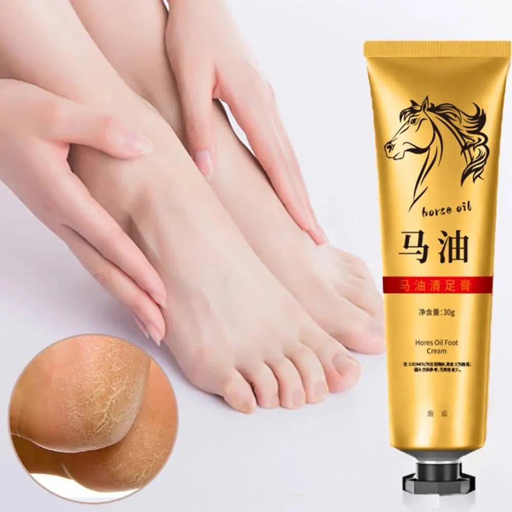 Crème Premium Hydratante à l'Huile de Cheval pour Mains et Pieds – Soin Réparateur pour Peaux Sèches et Gercées – Adoucit la Peau