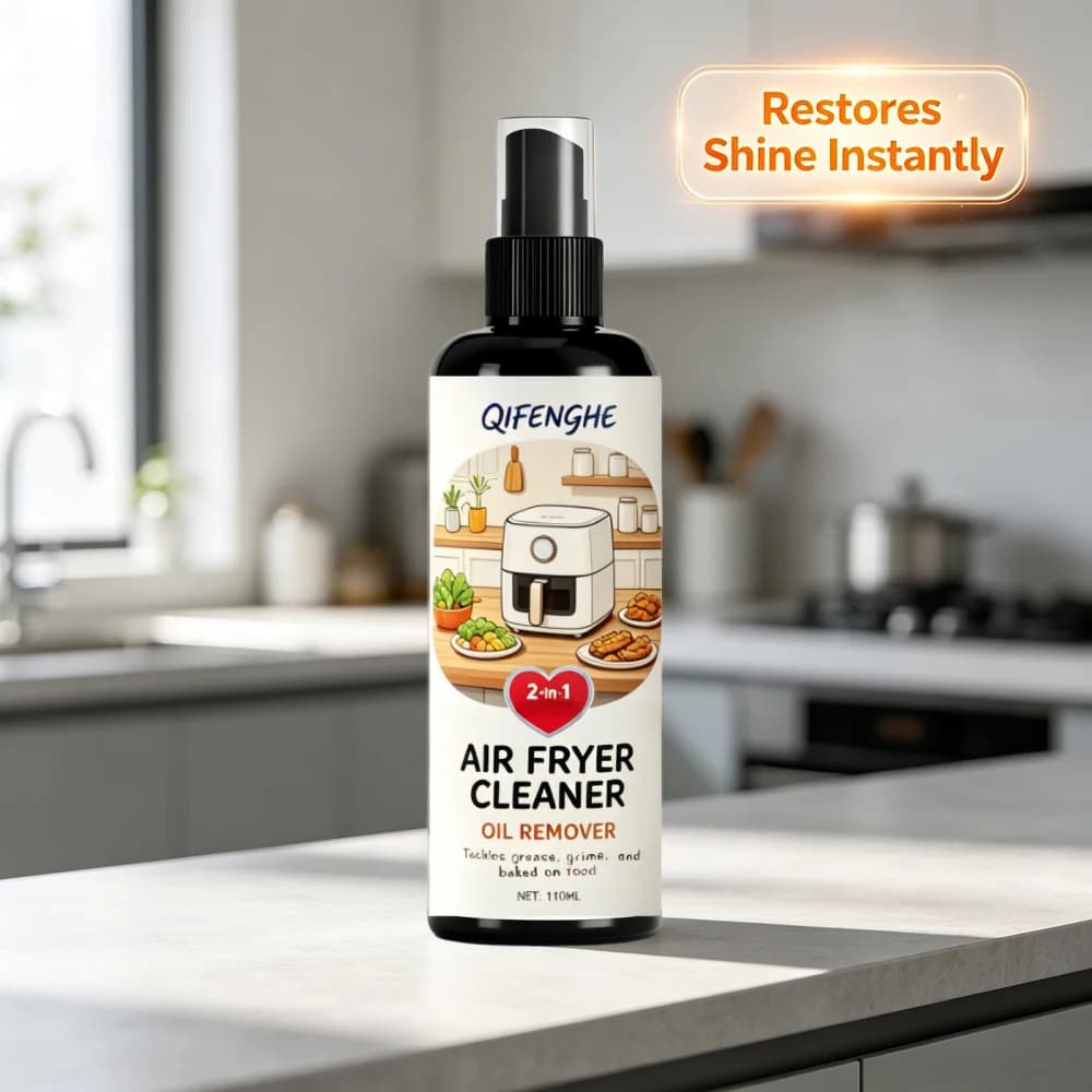 QIFENGHE 110ML Spray Nettoyant pour Friteuse à Air avec Serviette, Dégraissant 2-en-1, Élimine Graisse, Saleté et Restes de Nourriture Cuites pour la Cuisine