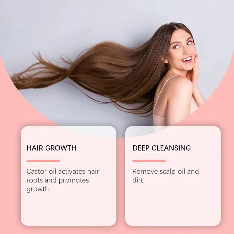 Shampooing solide à l'huile de ricin Hoegoa : Nettoie en douceur le cuir chevelu, laissant les cheveux naturellement volumineux, doux et brillants.