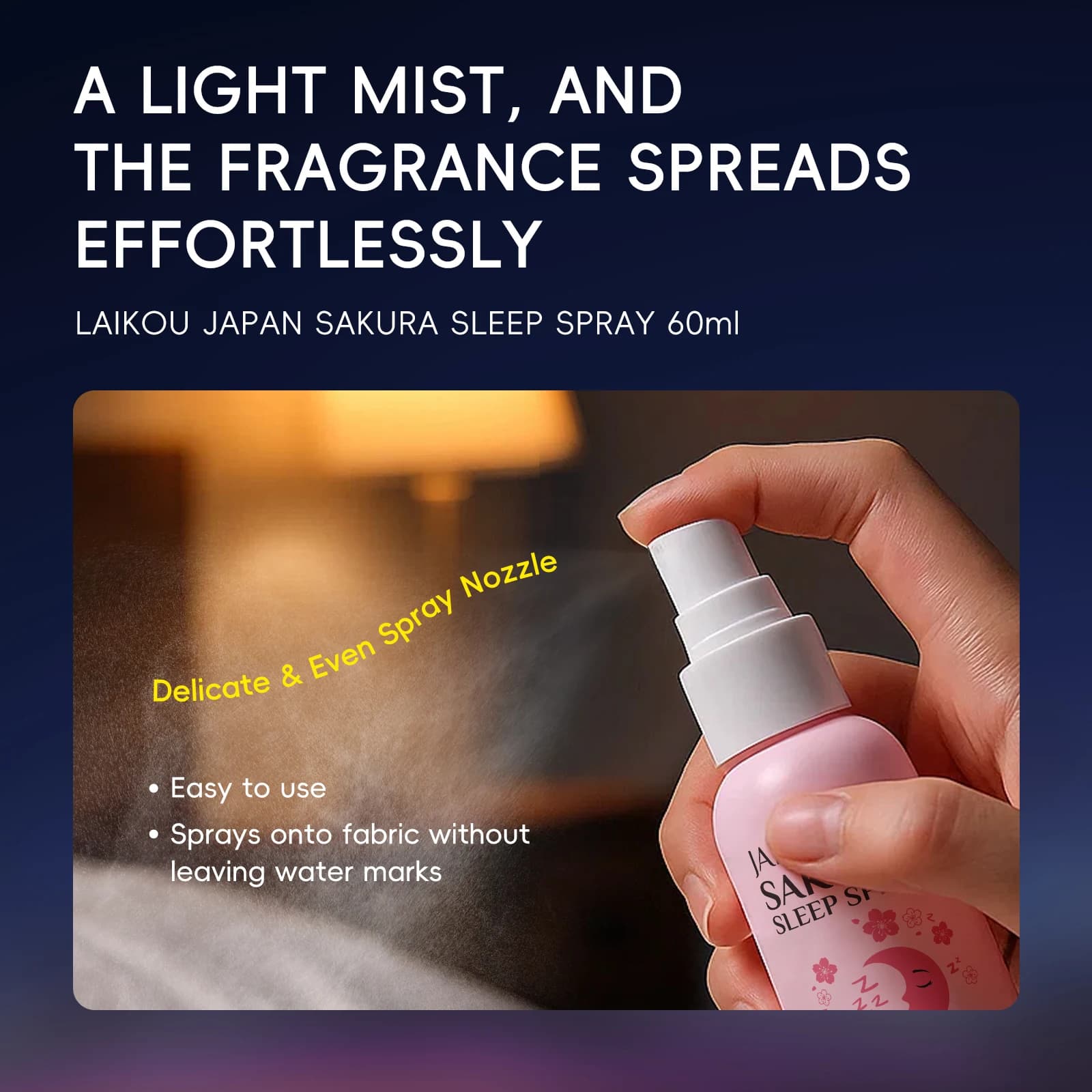 LAIKOU Japon Sakura Spray de Sommeil 60ml Lavande Camomille Parfum Doux Apaisant Relaxant Brume pour Oreiller et Linge de Lit
