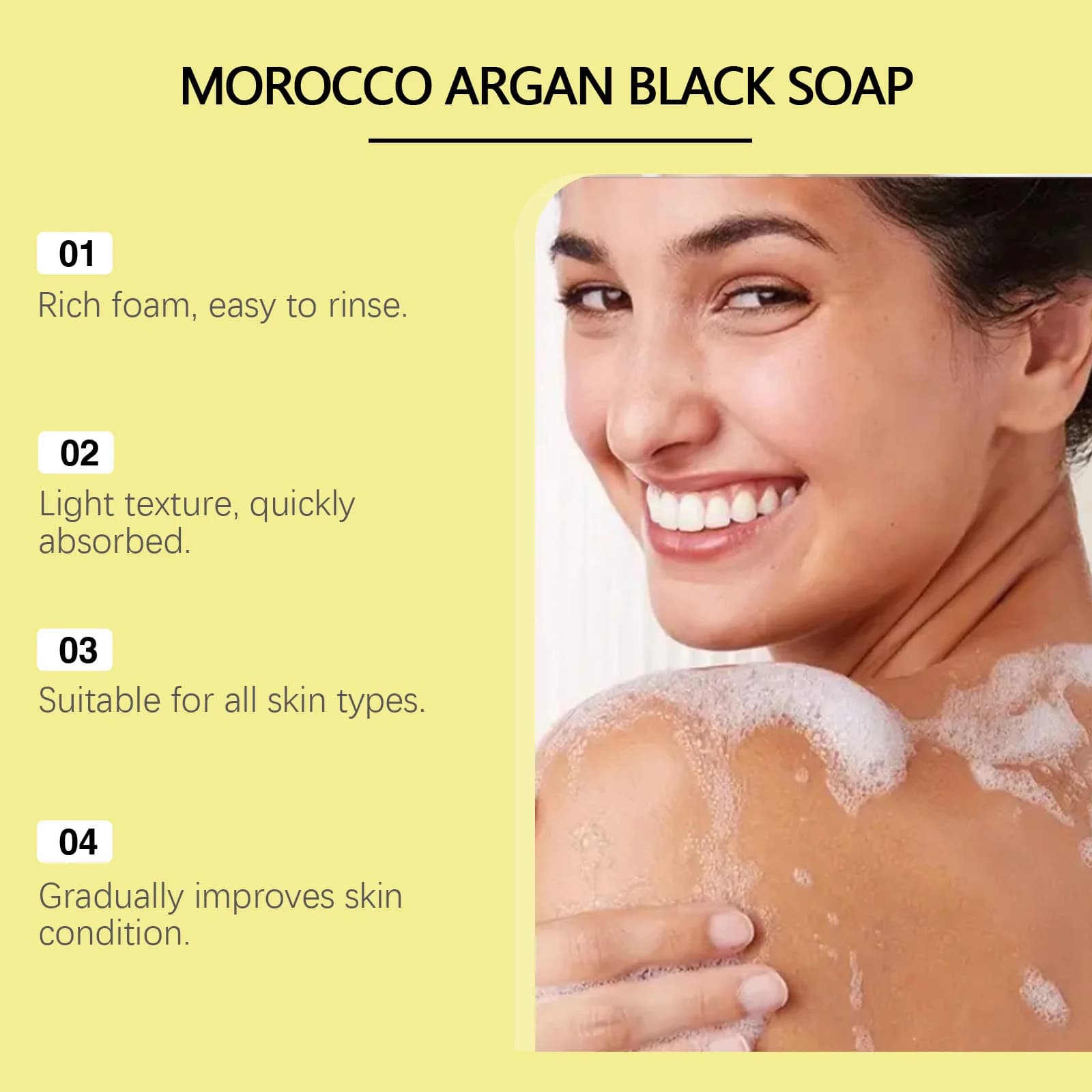 OceAura savon noir huile d'argan maroc exfoliant corps lisse doux professionnel nettoyage de la peau Spa huile de fleur de Rose savon de bain 180g