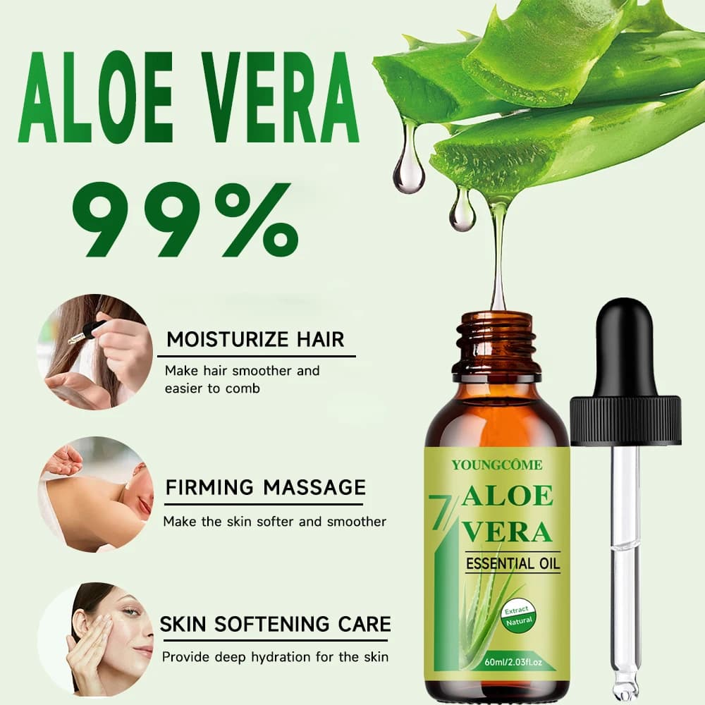 YOUNGCOME huile essentielle d'aloe vera Anti-âge raffermissant peau visage hydratant relaxant huile de Massage réparation des cheveux soins de la peau huile pour le corps