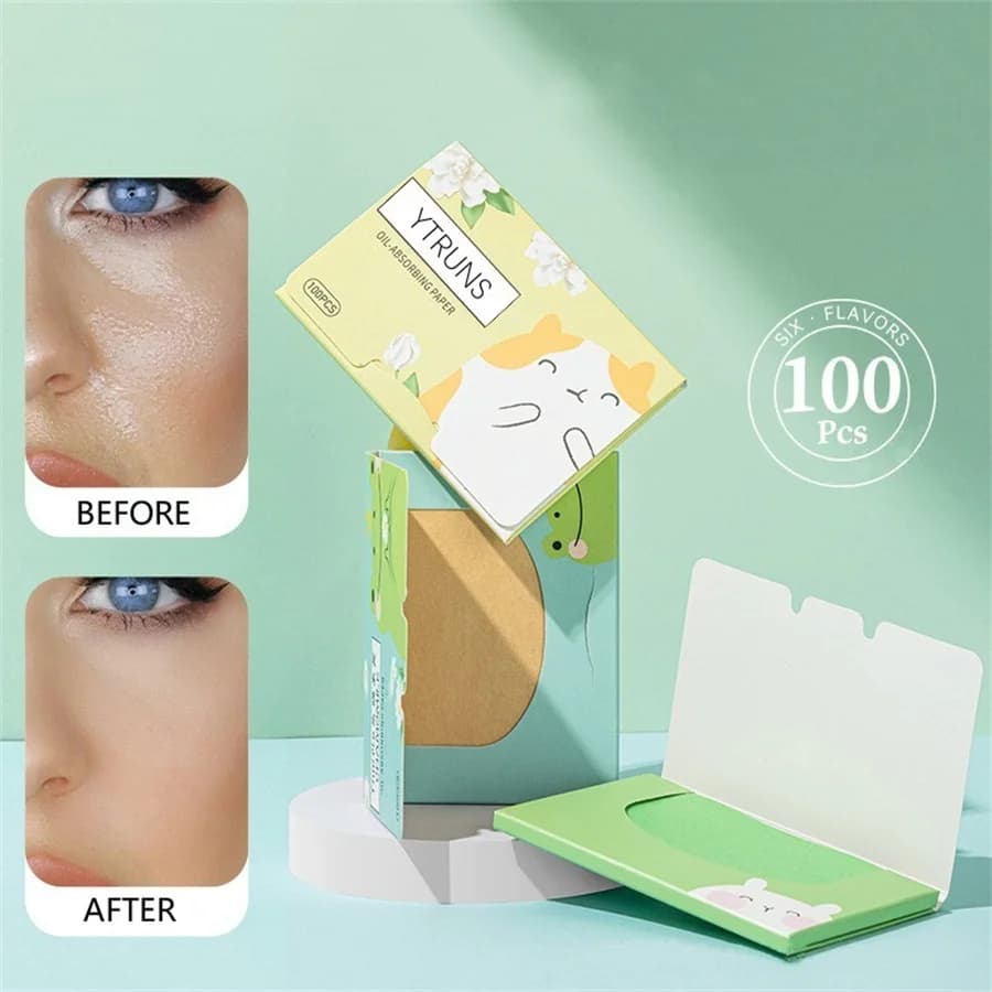 Papier absorbant d'huile parfumée pour hommes et femmes, thé vert, gardénia, camomille, µ, rose, charbon de bambou, huile de visage, 100 pièces en boîte