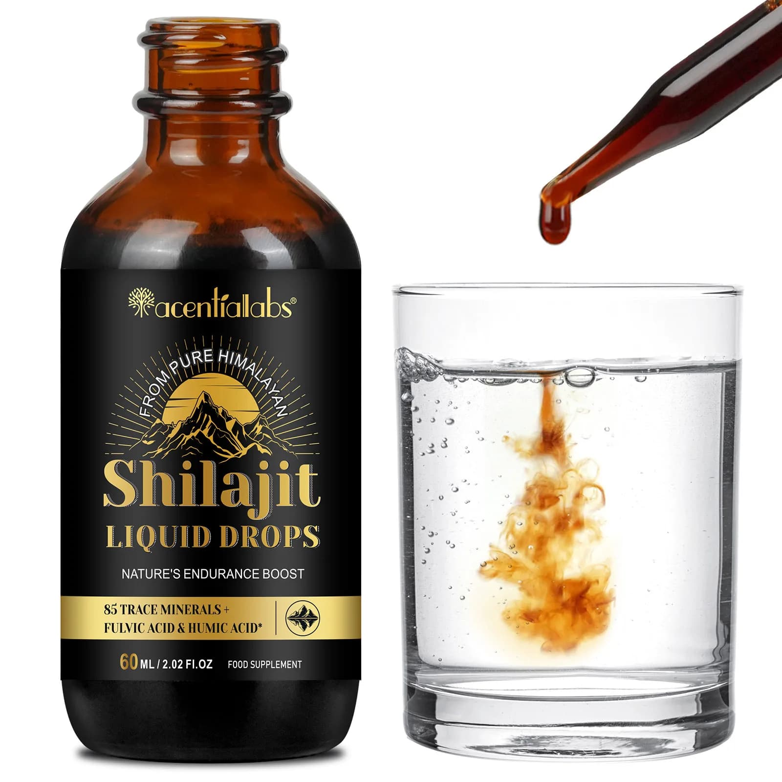 Shilajit Pur de l'Himalaya en Gouttes | Supplément avec 85+ Minéraux et Acide Fulvique | Booster d'Énergie