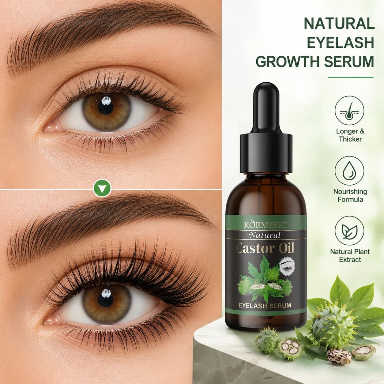 Sérum de croissance des cils à l'huile de ricin, huile de croissance des sourcils, amplificateur de cils, sourcils plus fournis, cils plus longs et plus épais, revitalisant naturel pour les sourcils