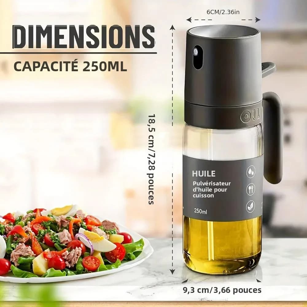 Pulvérisateur d'huile en verre pour friteuse à air – Distributeur d'huile d'olive 2-en-1, bouteille vaporisateur de cuisson à fine brume, pulvérisateur d'huile rechargeable anti-fuite