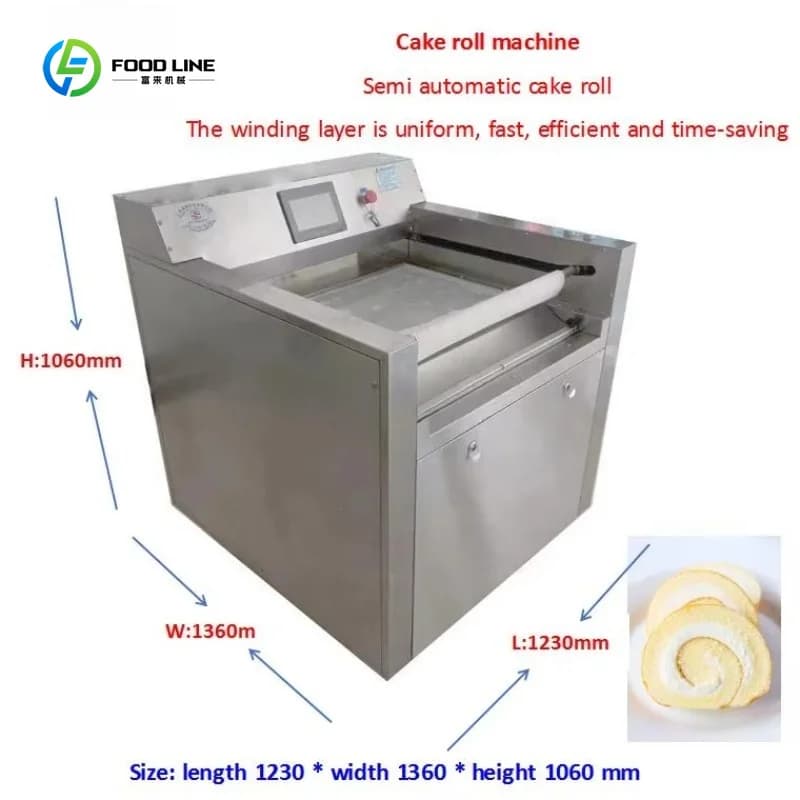 Machine à rouler les gâteaux entièrement automatique, multifonctionnelle et à haute productivité, pour ligne de production de gâteaux roulés, usage commercial et industriel.