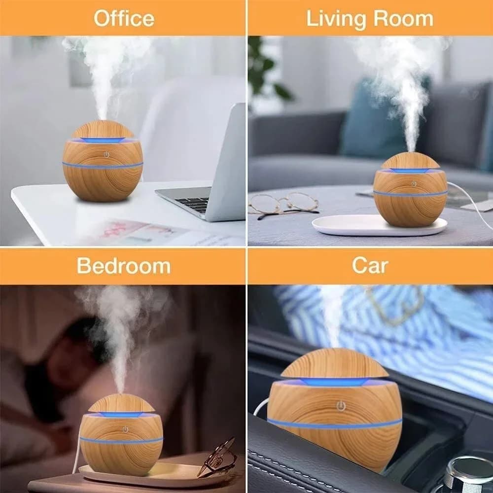 Mini diffuseur d'huile essentielle USB ultrasonique en grain de bois, humidificateur d'air Portable d'aromathérapie de bureau pour usage domestique et au bureau