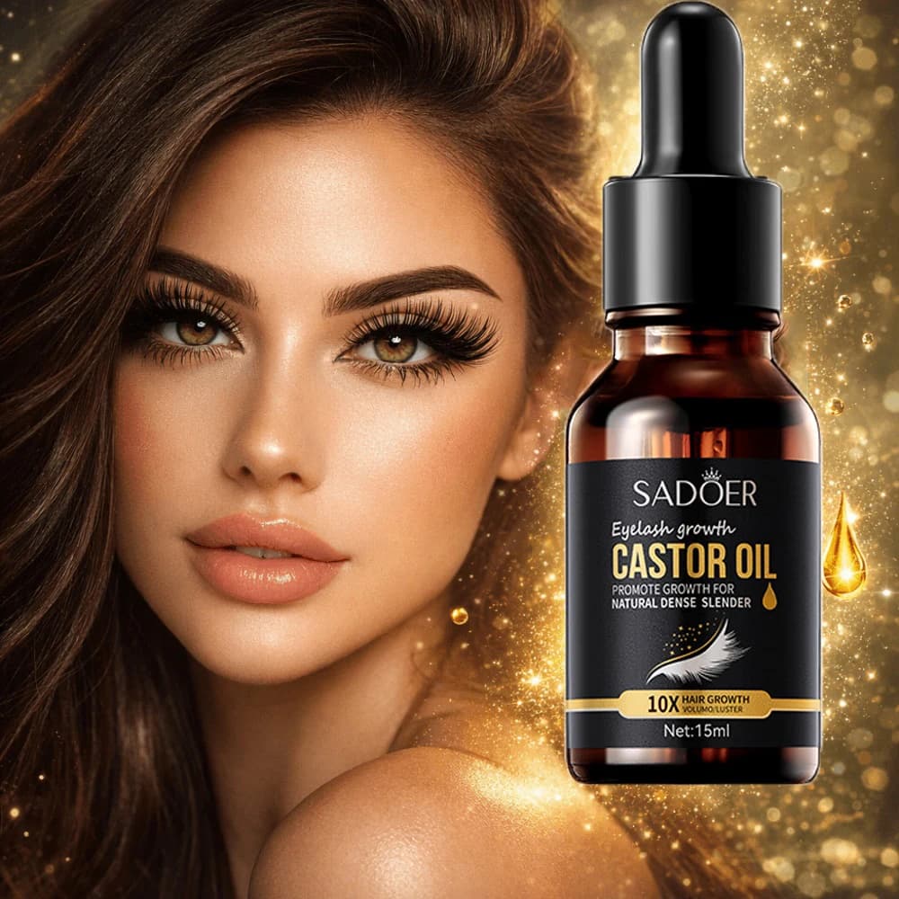 Sérum de croissance des cils à l'huile de ricin 10X+, booster pour cils et sourcils, rehausseur de sourcils, cils plus longs, plus épais, plus volumineux, huile nourrissante pour soins quotidiens 15ML
