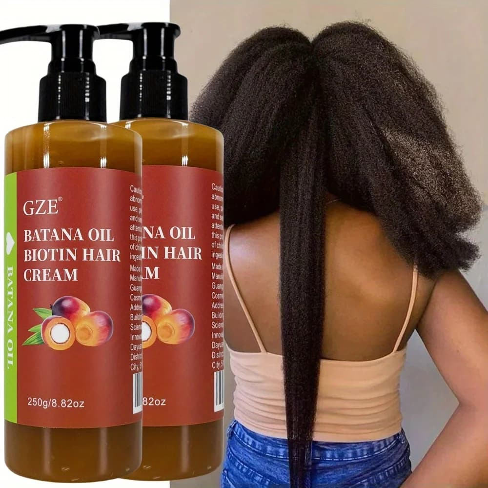 GZE – crème capillaire à l'huile de Batana, biotine, cheveux forts, Anti-rupture, réparation des pointes fourchues, soyeux pour cheveux secs, 2 paquets