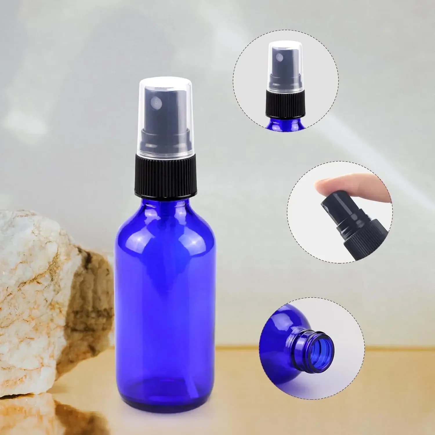 Flacon pulvérisateur en verre bleu avec pulvérisateur de brume pour huile essentielle, rechargeable, Portable, pour voyage, 5ml/100ml, 1 pièce