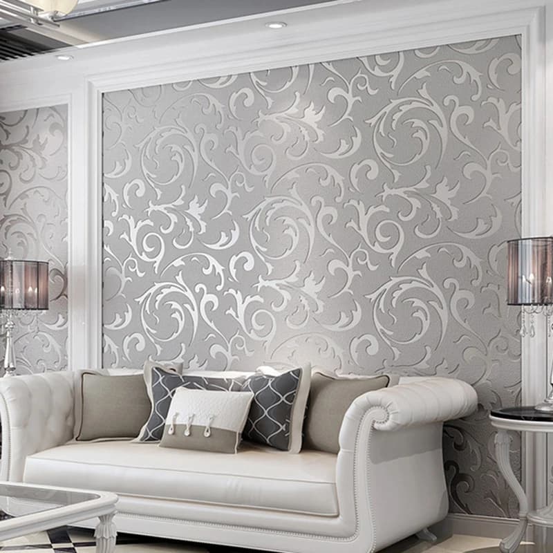 Papier peint victorien damassé argent/or, revêtement mural gaufré, rouleau de papier peint floral argenté de luxe à motif feuille de Medlar pour la maison