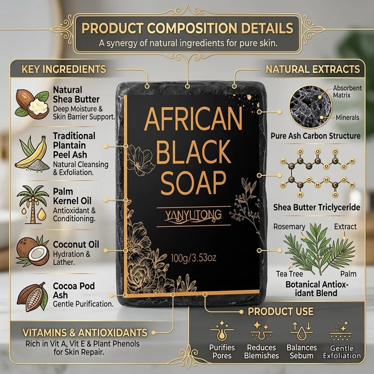 Savon noir africain, contient de l'huile de beurre de karité