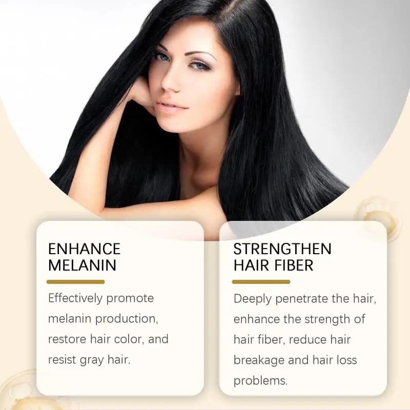 Huile Capillaire Noircissante Naturelle pour Cheveux Noirs, Nettoyante, Fortifiante, Nourrissante, Réparatrice pour Cheveux Blancs et Gris