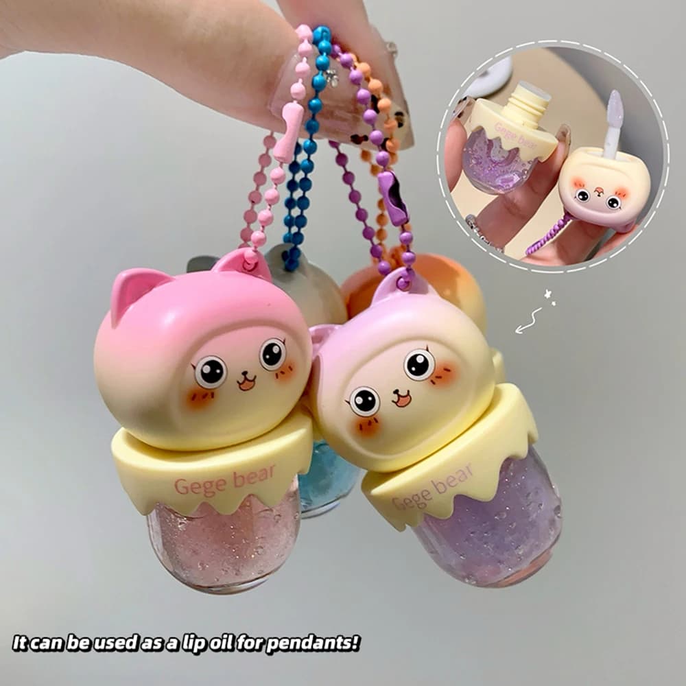Gege Bear – huile à lèvres aromatisée aux fruits, peut être pendentif clé, baume à lèvres hydratant et hydratant pour Base de rouge à lèvres, réduit la ligne des lèvres