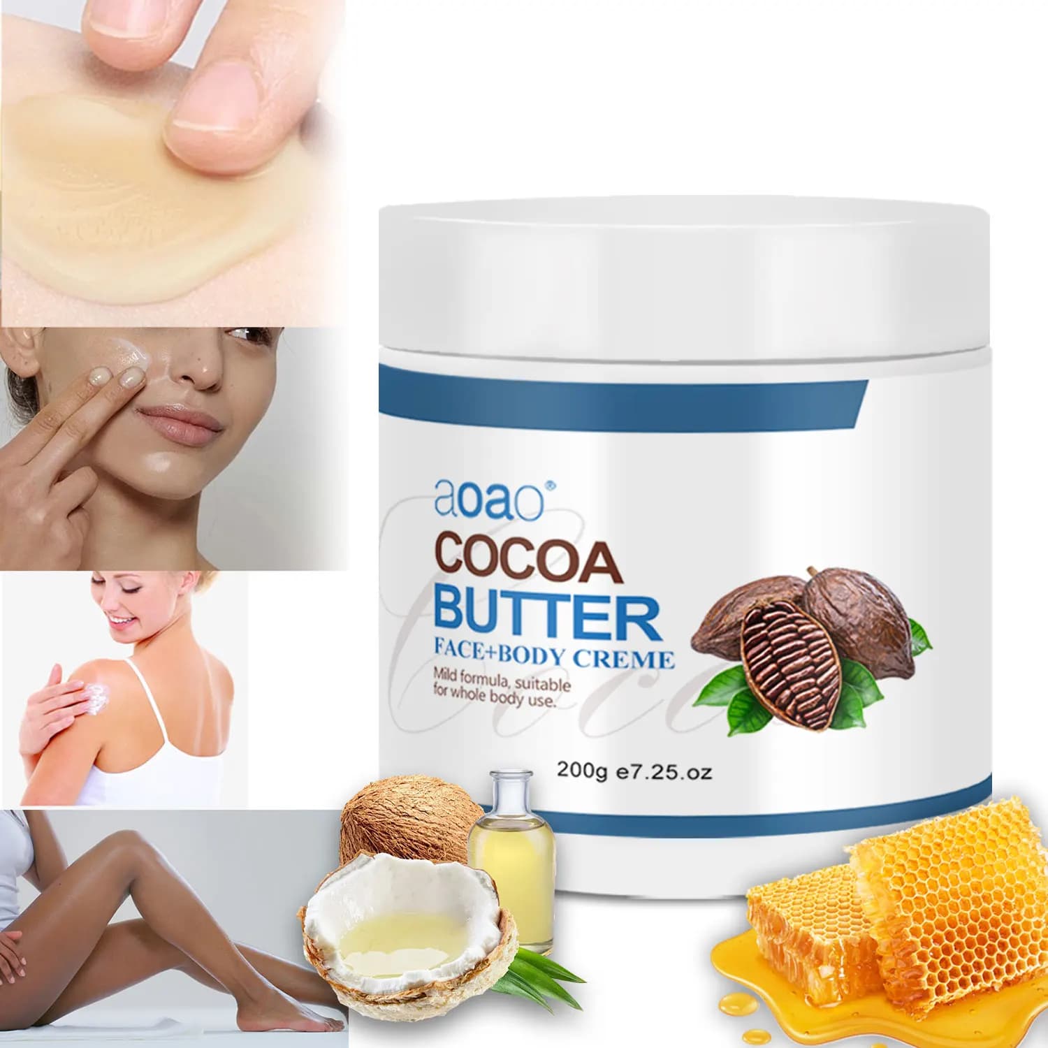Crème pour le corps au beurre de karité - Formule au beurre de coco et au cacao, adaptée à tous les types de peau, hypoallergénique à la vitamine E