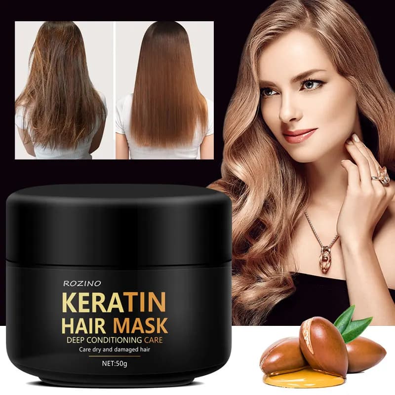 Masque capillaire à la kératine 50g, adapté aux cheveux secs, fendus et cassés facilement, améliore les dommages et les frisottis, rend les cheveux lisses et brillants
