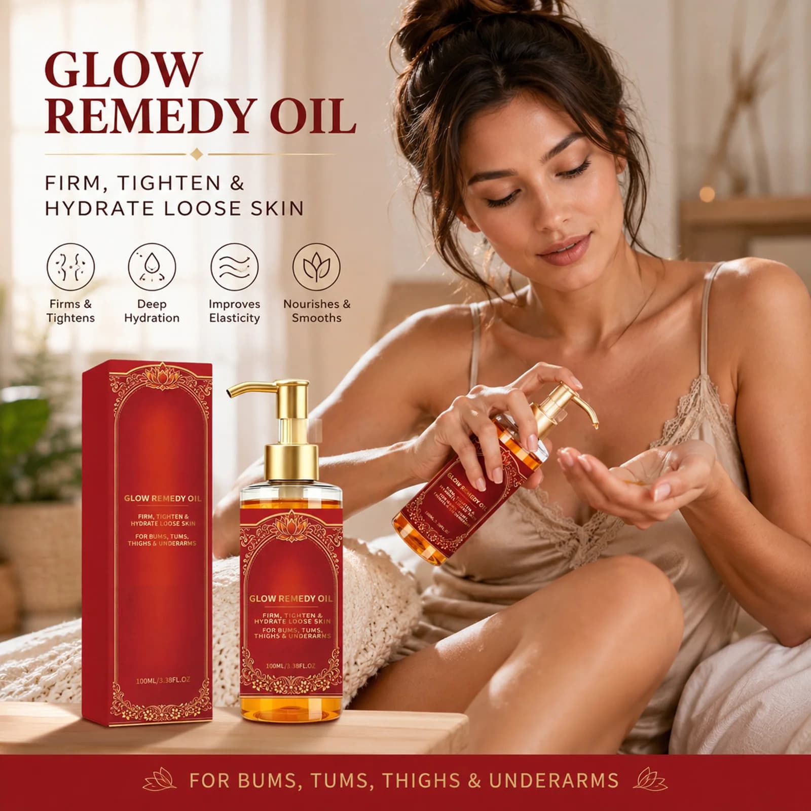 Huile corporelle raffermissante Glow Remedy : Hydrate la peau sèche et flasque