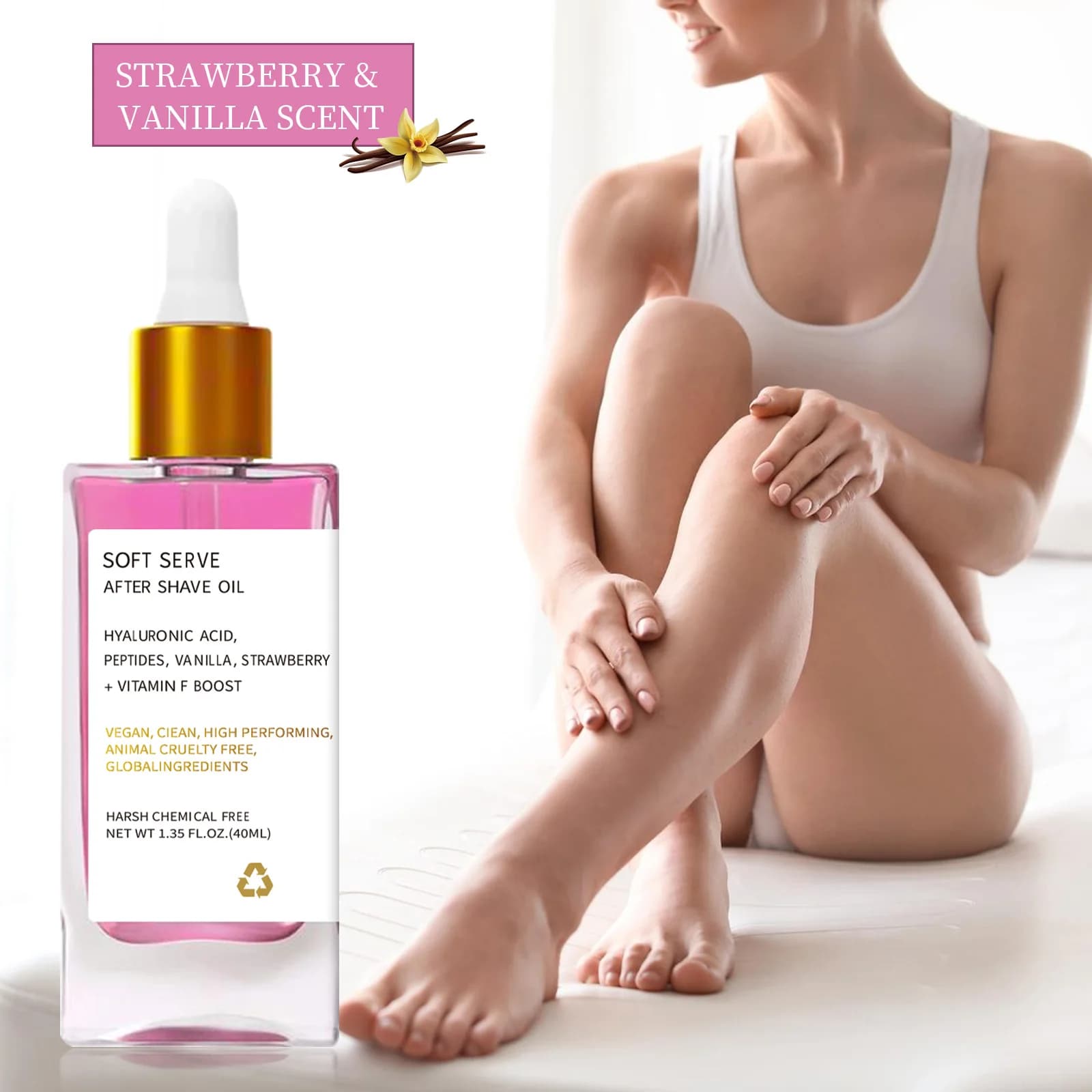 Huile après-rasage fraise vanille huile après-rasage vraiment pour une peau lisse hydrate douce Soins de la peau pour femmes, huile de rasage