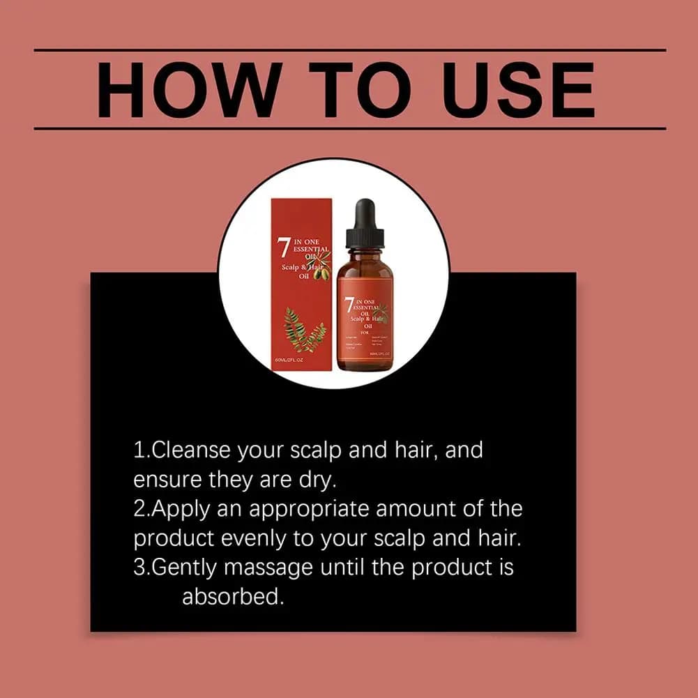 Huile Essentielle 7-en-1 pour Cuir Chevelu et Cheveux, Formule Nourrissante à l'Olive et au Romarin pour Renforcer les Racines, Réduire la Chute et Stimuler la Croissance