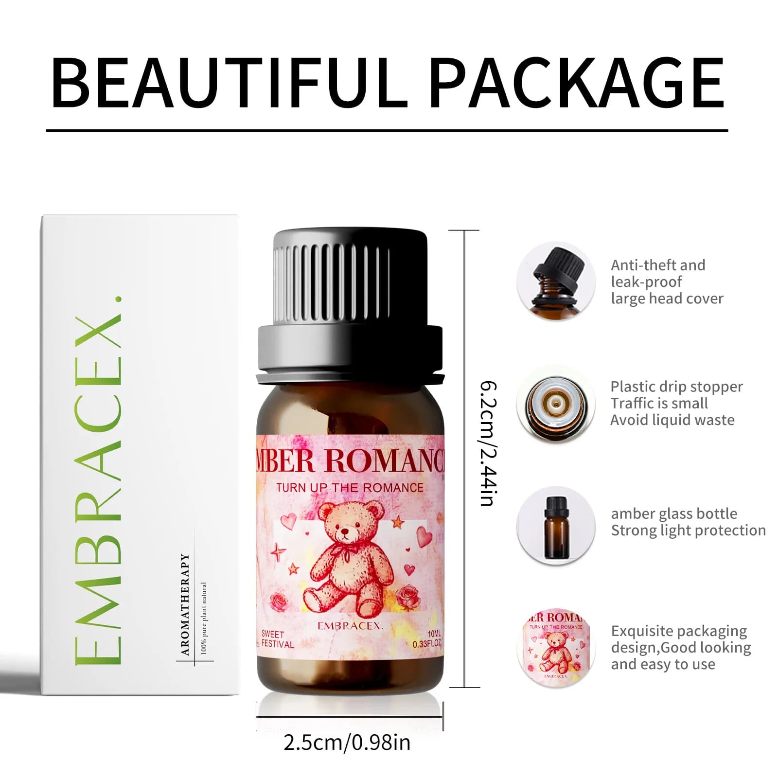 Huile essentielle Amber Romance 10 ml, Huile d'aromathérapie Doux murmure de l'amoureux - Cadeau romantique de la Saint-Valentin pour elle/lui pour approfondir l'affection