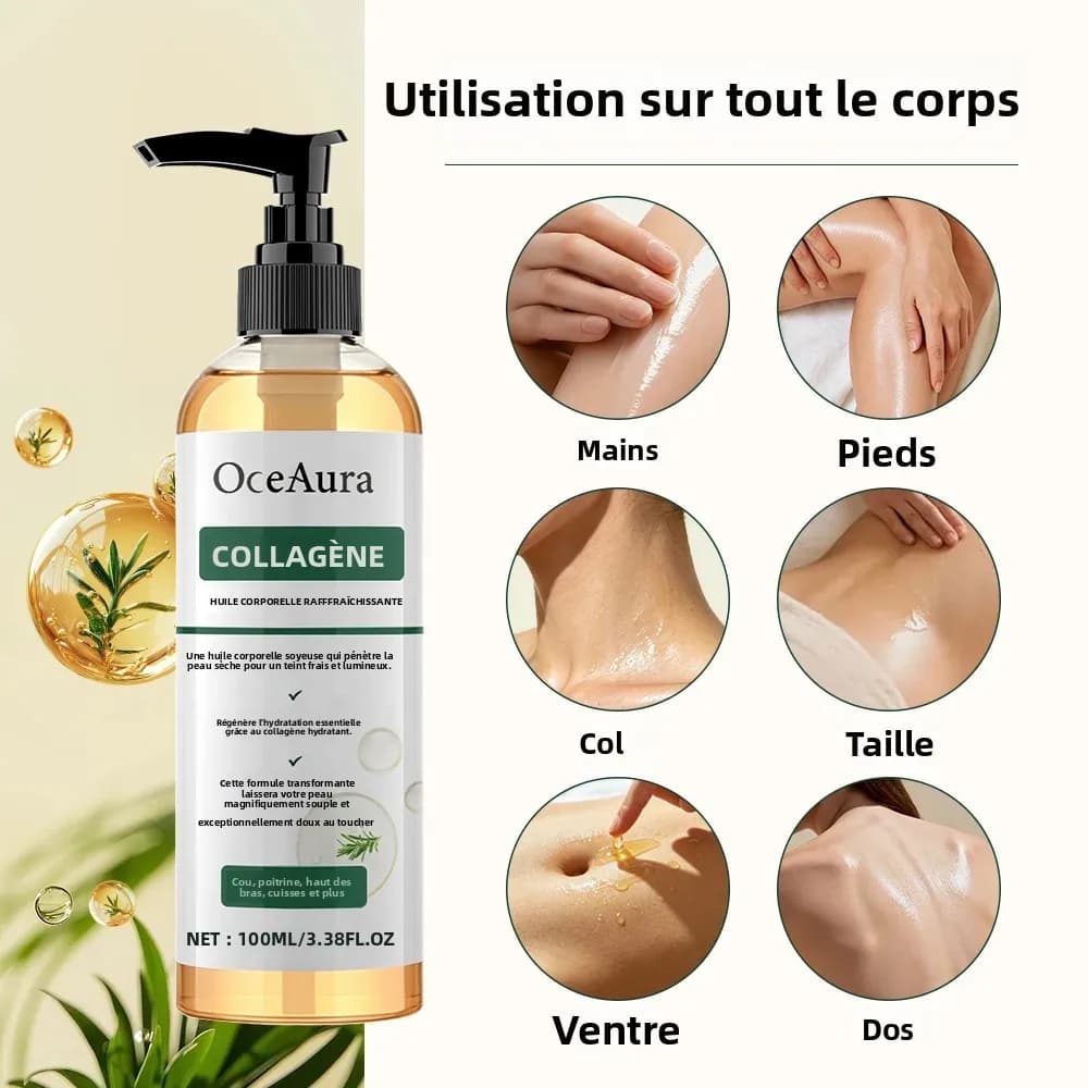 Huile corporelle au collagène OceAura, raffermissante, liftante, hydratation profonde de la peau du corps entier, huile corporelle rafraîchissante à la lavande, pour peaux sèches