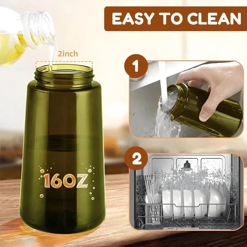 Bouteille distributrice d'huile d'olive 2 en 1 de 470ML, pulvérisateur d'huile foncée bloquant la lumière pour la cuisine, bouteille d'huile en verre vert foncé