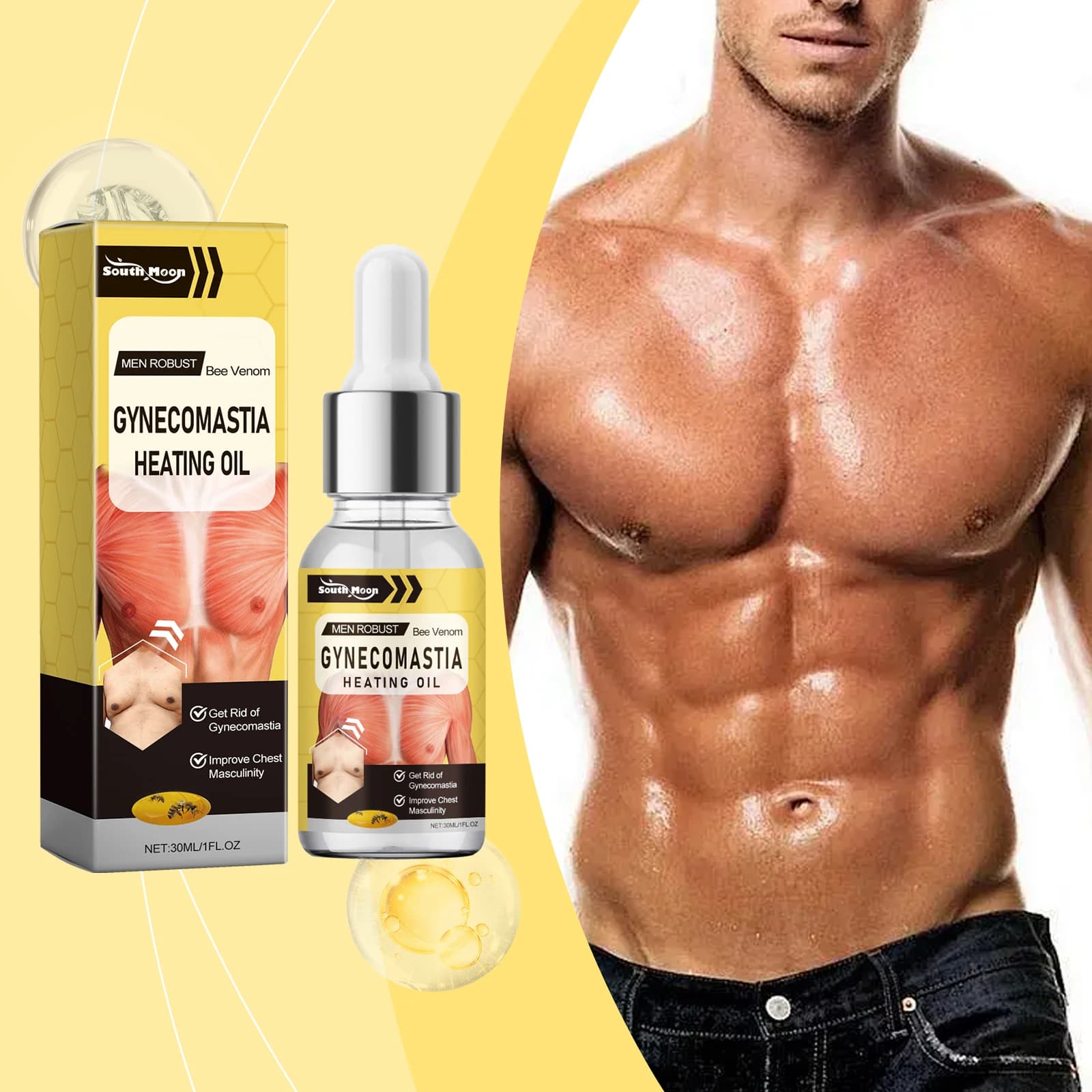 Huile Essentielle pour le Soin des Muscles Thoraciques des Hommes - Huile de Soin pour Raffermir et Tonifier la Poitrine, Nourrissante pour l'Élasticité de la Peau